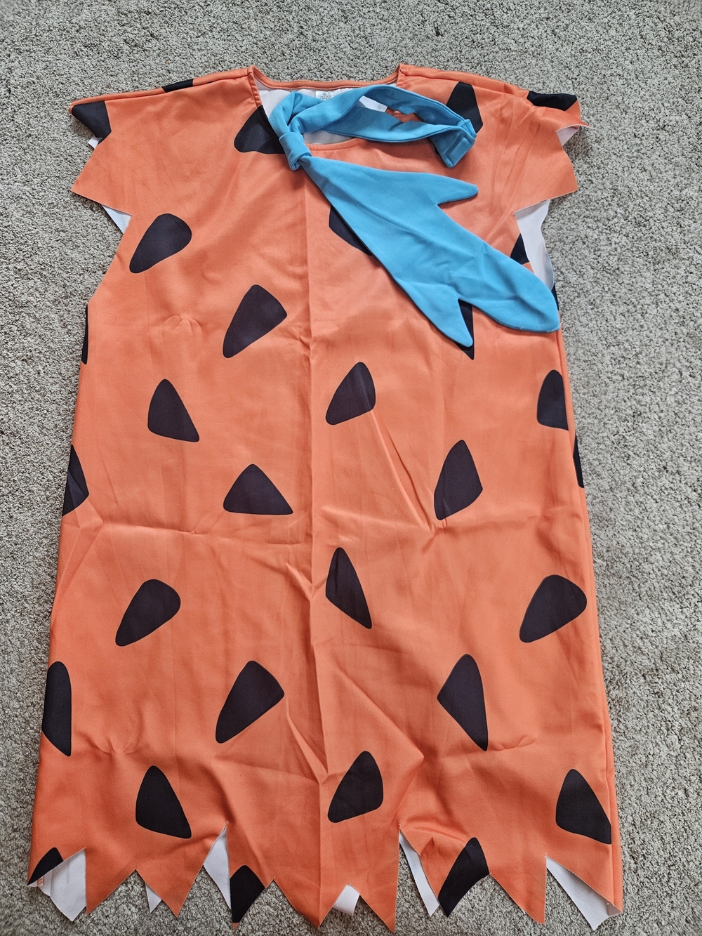 Men's Orange Flintstone-Style Halloween Tunic with Blue Scarf